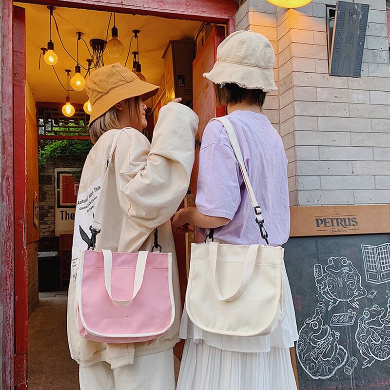 女性用和風キャンバスバッグ,女の子用ショルダーバッグ,無地,韓国版,学生用
