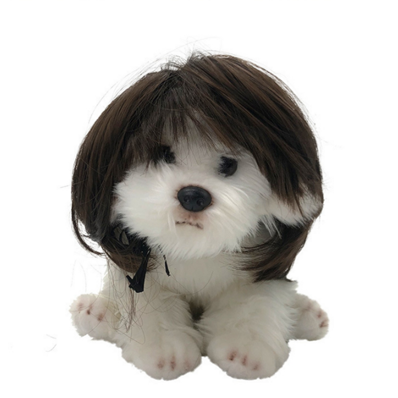 Wig anjing lucu untuk anjing kecil sedang besar dengan bunga kepala, kostum hewan peliharaan hiasan Cosplay kucing
