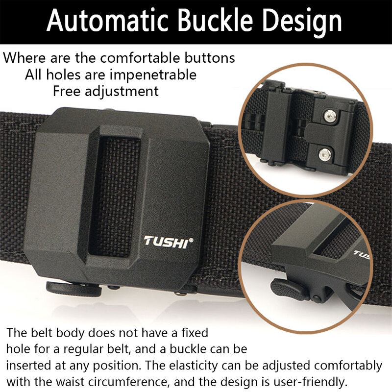 TUSHI Hard Tactical Gun Belt for Men 140cm fibbia automatica in metallo cintura militare in Nylon spesso cintura Casual IPSC cintura maschile