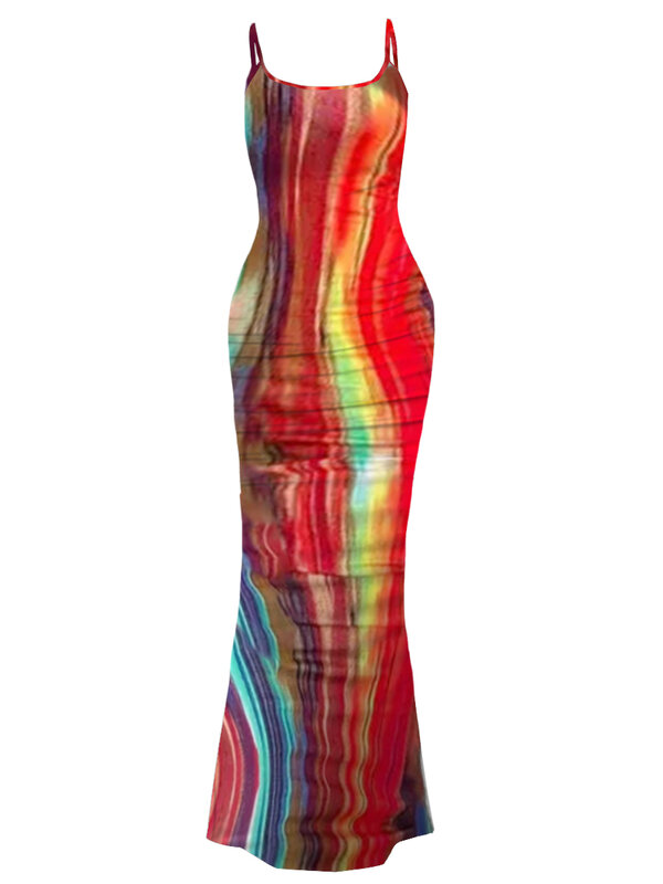 Wydruk gradientowy sukienka Maxi seksowna damska sukienka bez pleców z wysokim stanem elegancka suknia w stylu Maxi letnie wakacje Streetwear szata na imprezę