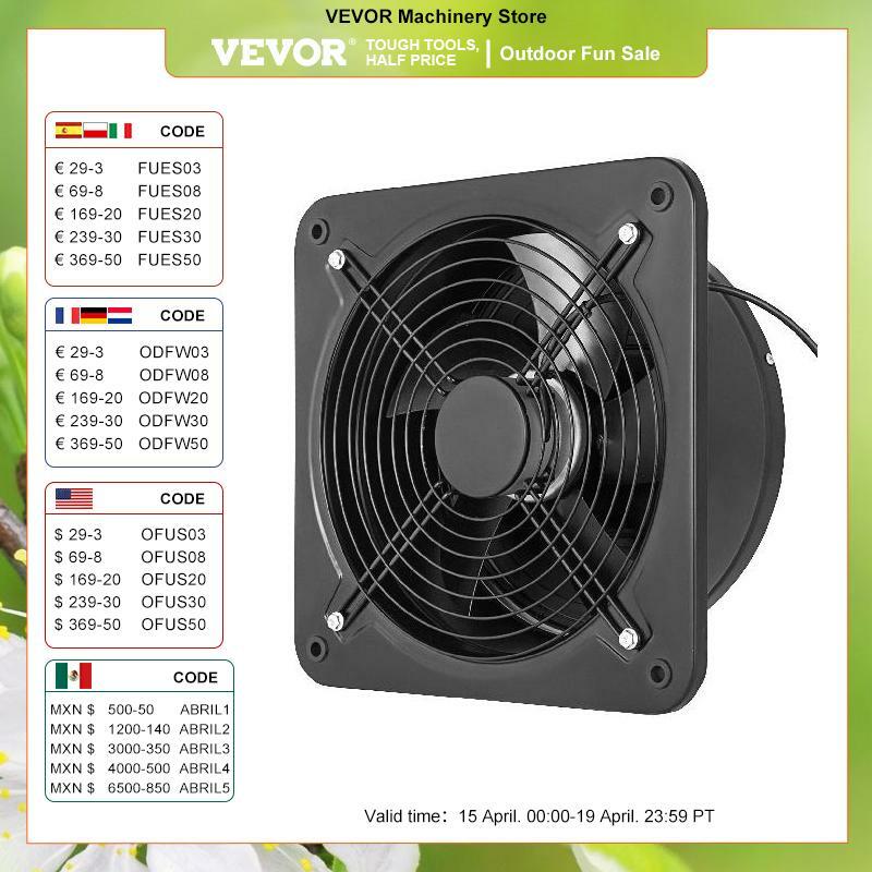 Vevor industrial comercial exaustor de ventilação exaustão 10 "12" ventilador ar de alta velocidade baixo ruído para oficina & armazém