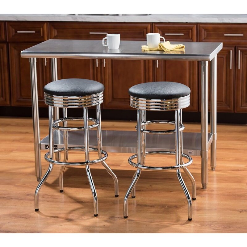 Heavy Duty 30 Inch Stools Bar-Height Swivel Chrome Seats for Kitchen Counter, Garage, or Workshop, 15.75"D x 15.75"W x 30.5"H
