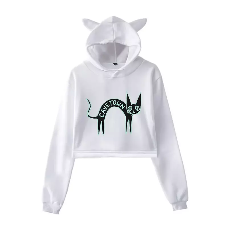 Cavetown Merch Crop Top Hoodie for Teen Girls Streetwear Hip Hop Kawaii Cat Ear Harajuku Cropped Sweatshirt