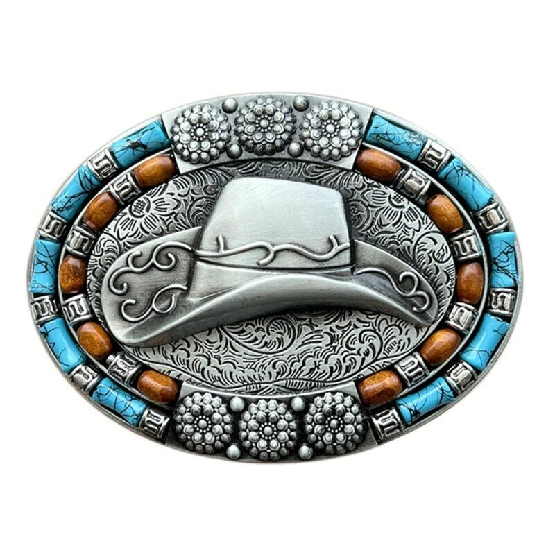 Hebilla de cinturón de grabado occidental, hebilla de plata/bronce, estilo de sombrero de vaquero, regalos de cumpleaños para padre
