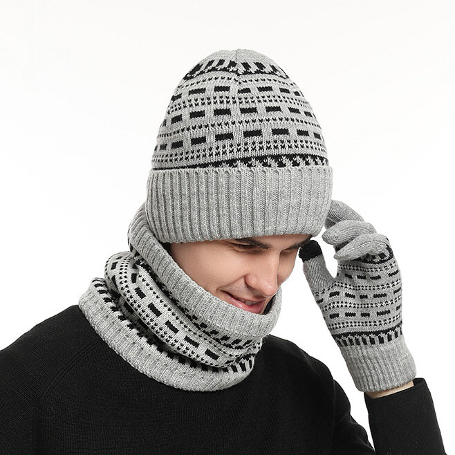 男性用の豪華なニット帽と手袋のセット,暖かい首,ヨーロッパとアメリカのファッションのトレンド,新しい,秋と冬