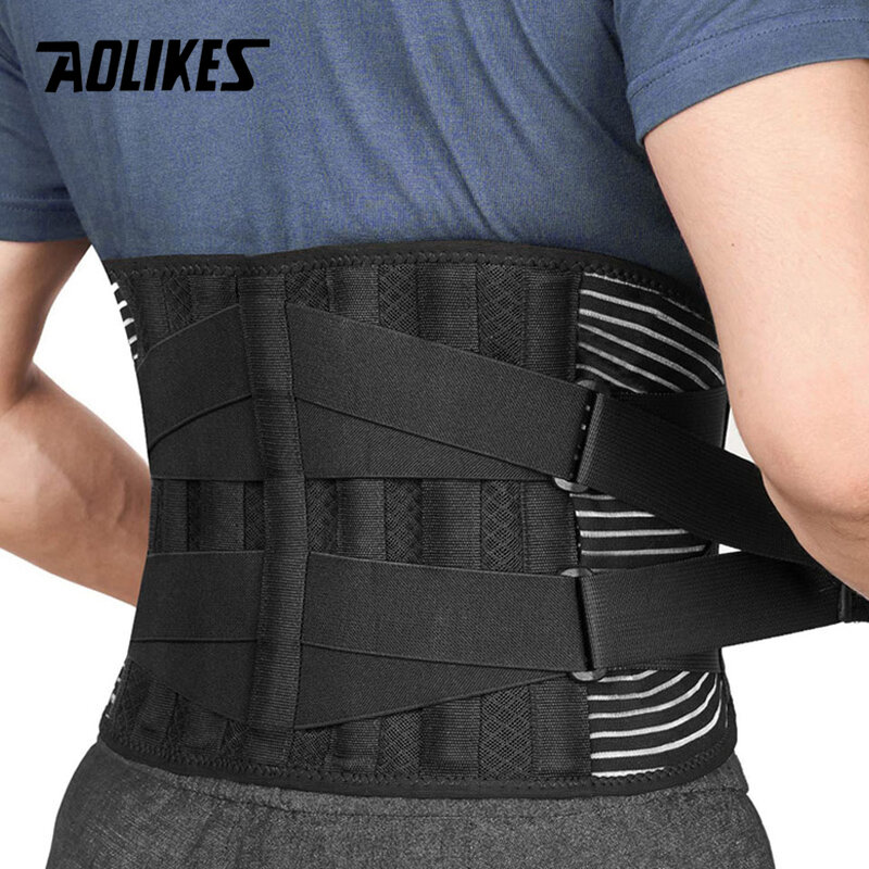 AOLIKES Lower Back Brace 6สเตย์ Anti-Skid Orthopedic Lumbar สนับสนุน Breathable ที่พยุงเอวเข็มขัดสำหรับ Gym ปวด Relief
