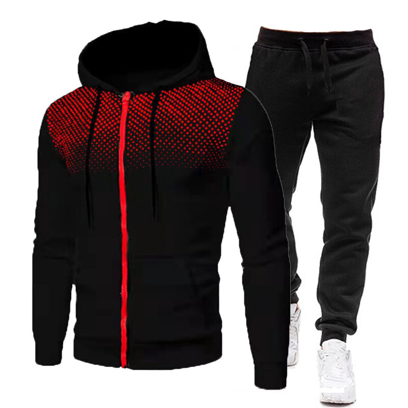 Capuz de zíper gradiente personalizado masculino, conjunto esportivo, outono, inverno, jaqueta com zíper, conjunto de 2 peças, moda