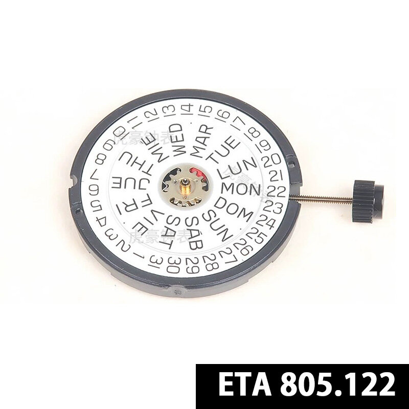 ETA 805.122 original, movimiento estándar con indicador de fecha y día, movimiento suizo, España e inglés, ETA 805122, nuevo