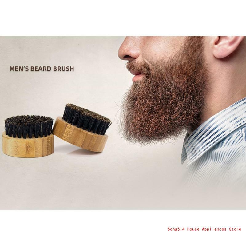 Pente barba redondo barba aliciamento escova cerdas javali masculino ferramenta aliciamento barba