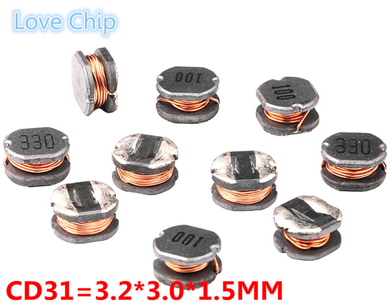 20Pcs SMD Inductor High Power CD31 2.2UH 3.3UH 4.7UH 6.8UH 10UH 15UH 22UH 33UH 47UH 68UH 100UH 1R0, 6R8, 101 Power Inductance
