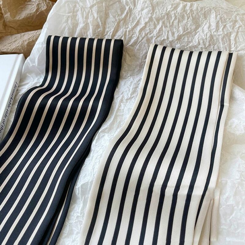 Lenço de seda estampado para mulheres, lenço pequeno e longo, lenços estilo coreano, fita impressa, bandana, envoltórios franceses, lenço