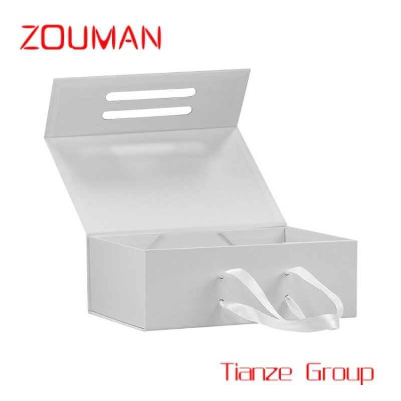 Caja de papel con logotipo personalizado reciclable, embalaje de cartón duro blanco, pequeño embalaje de regalo plegable magnético de lujo