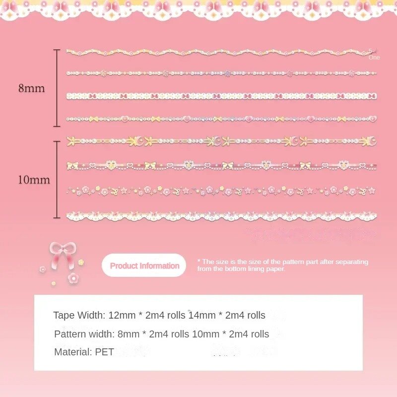 8 rotoli coreano carino moda cartone animato nastro di pizzo trasparente Scrapbook Poster fai da te sfondo bordo fai da te decorativo motivo floreale nastro