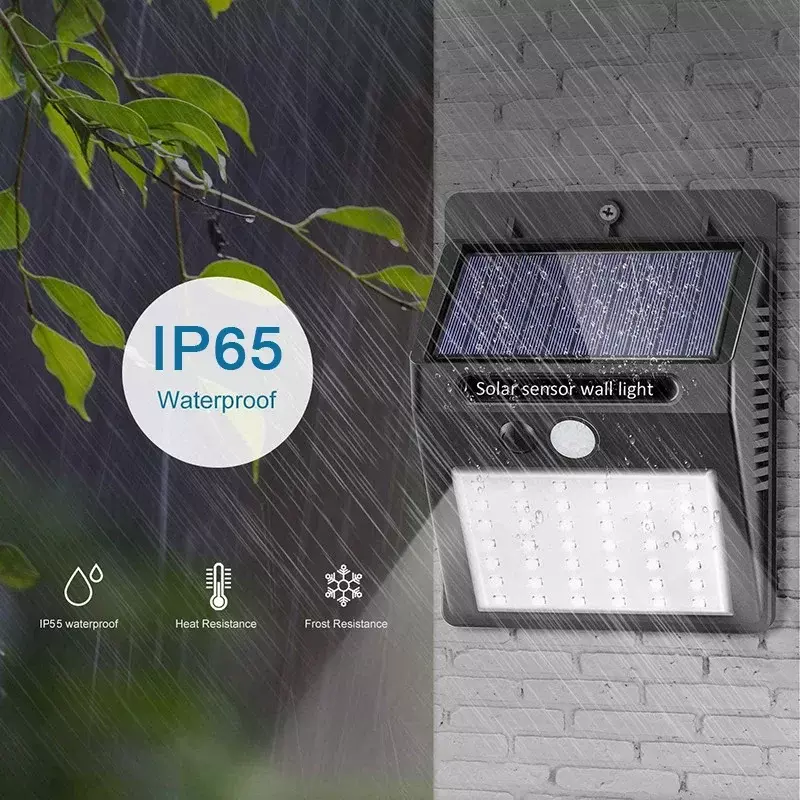 Pirモーションセンサー付きソーラーLEDウォールライト,防水,日光を搭載,屋外での使用,庭の装飾