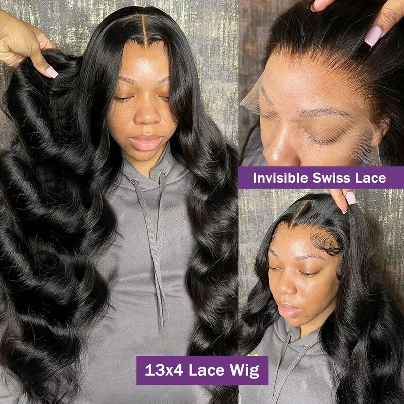 Perruque Lace Front Wig Body Wave Brésilienne Remy Naturelle, Cheveux Humains, 13x6, 13x4, 30 40 Pouces, pour Femme