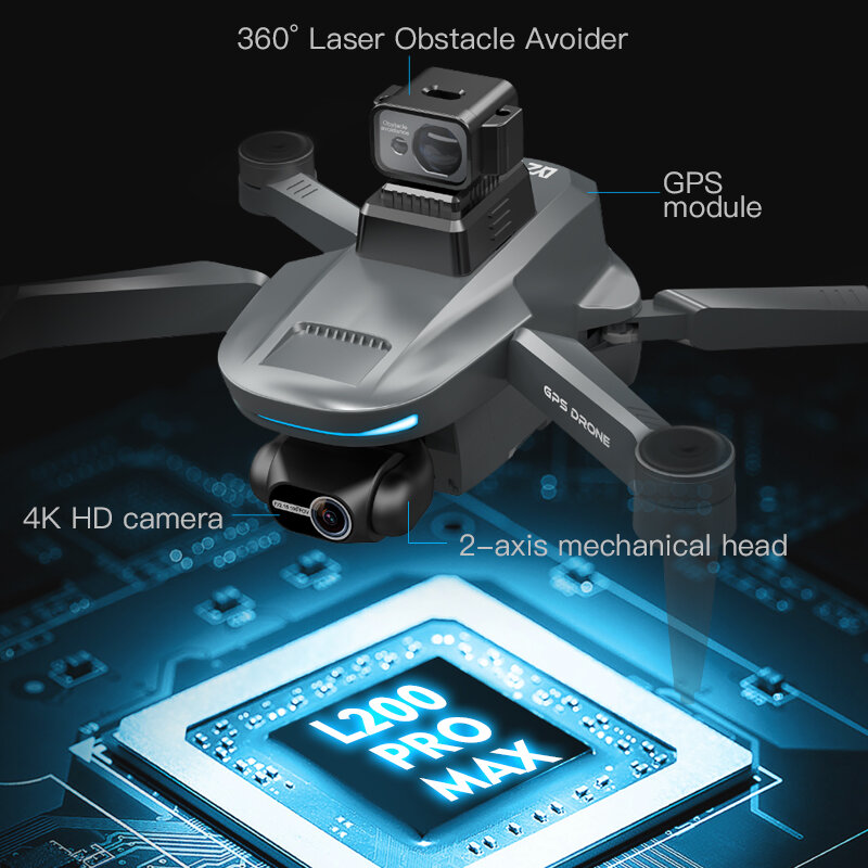 L200 PRO MAX Drone 4K profesjonalny 2-osiowy Gimbal 360 ° do unikania przeszkód bezszczotkowy silnik GPS Quadcopter FPV RC drony