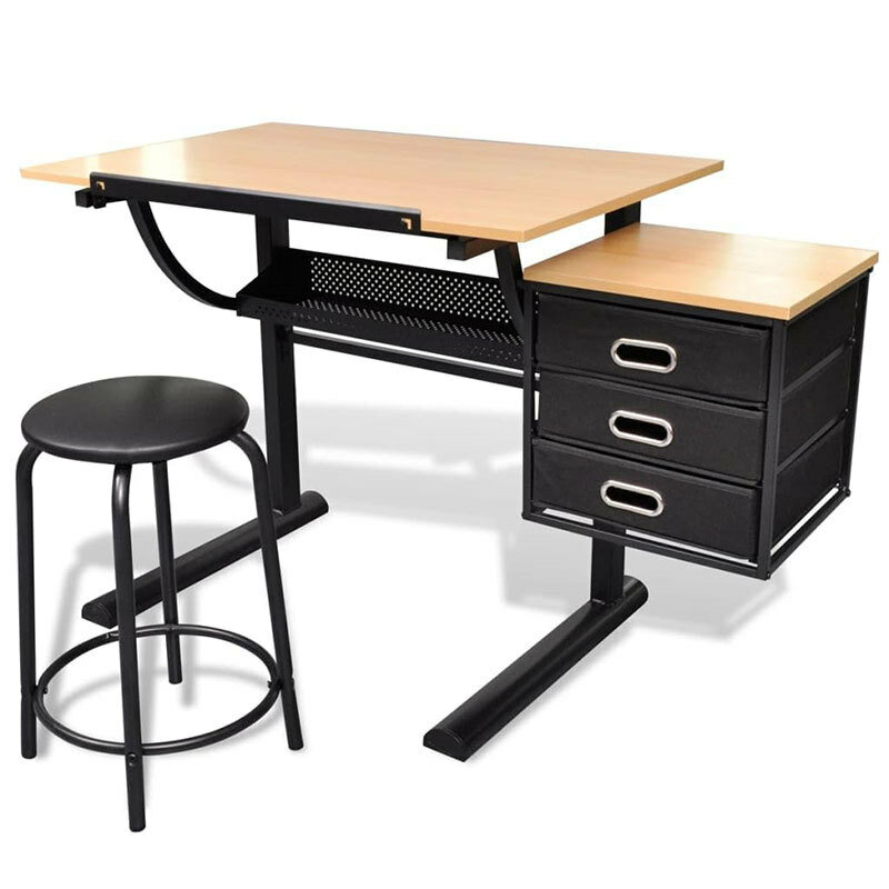 Mesa de dibujo para escritura artística, taburete de estudio, cajón, mesa de ajuste
