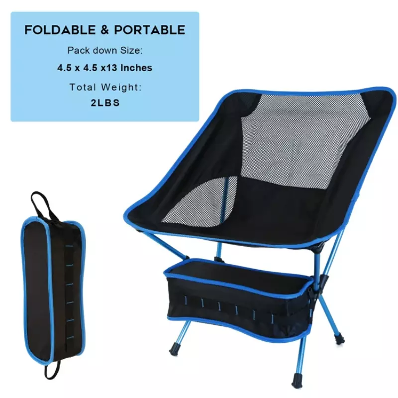Chaise lunaire pliante portable ultralégère avec poignées, chaises de camping en plein air, plage, pêche, voyage, randonnée, pique-nique, outils de siège