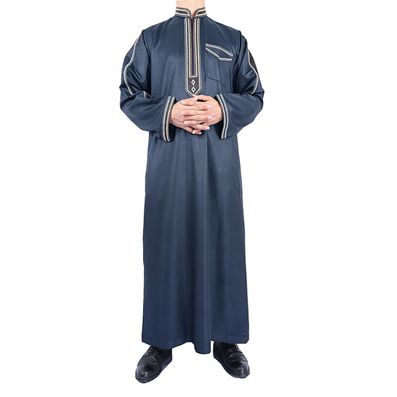 2024 Frühling Stehkragen drucken arabische Herren bekleidung ethnischen Stil lose lang ärmel ige Abaya Mode lässig übergroße muslimische Robe