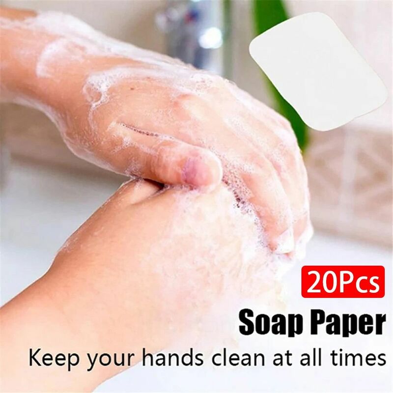 Kertas sabun beraroma, 20/50/60/100 buah sekali pakai luar ruangan busa cuci tangan portabel tablet sabun bersih mandi