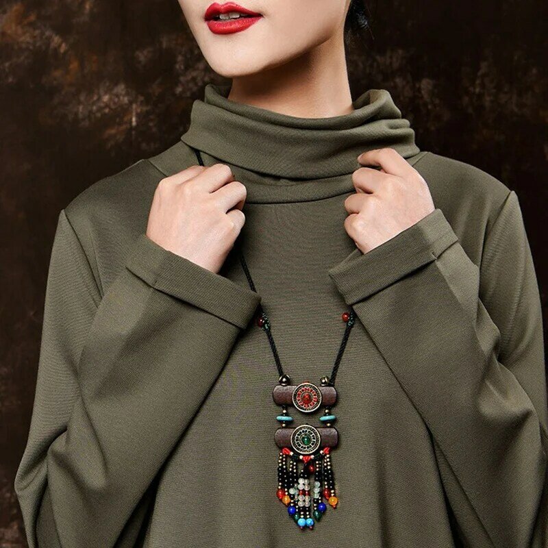 Collana di perline fatte a mano etniche bohémien retrò accessori per abbigliamento femminile multistrato di colore