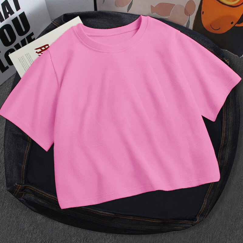 Camiseta de manga corta para mujer, Top corto con cuello redondo, diseño propio, Logo/imagen, color rosa