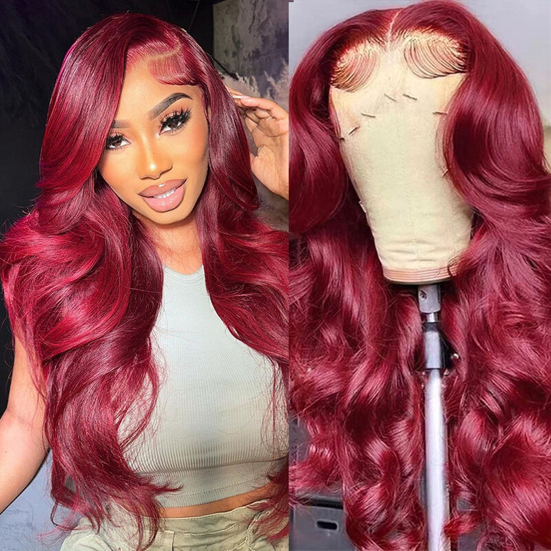 30 Inch Human Hair Lace Wig 13X4 Lace Frontal Wig Red HD Lace Front 13X6 Wigs 99J Burgundy Human Hair Body Wave Lace Front Wigs
