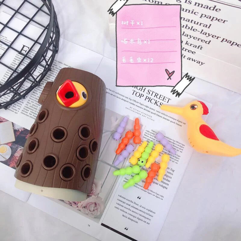 Juguete Montessori magnético de pájaro carpintero para niños, juego de alimentación de pájaros pequeños, gusano, insectos, juguetes educativos para niños, juguetes familiares tempranos