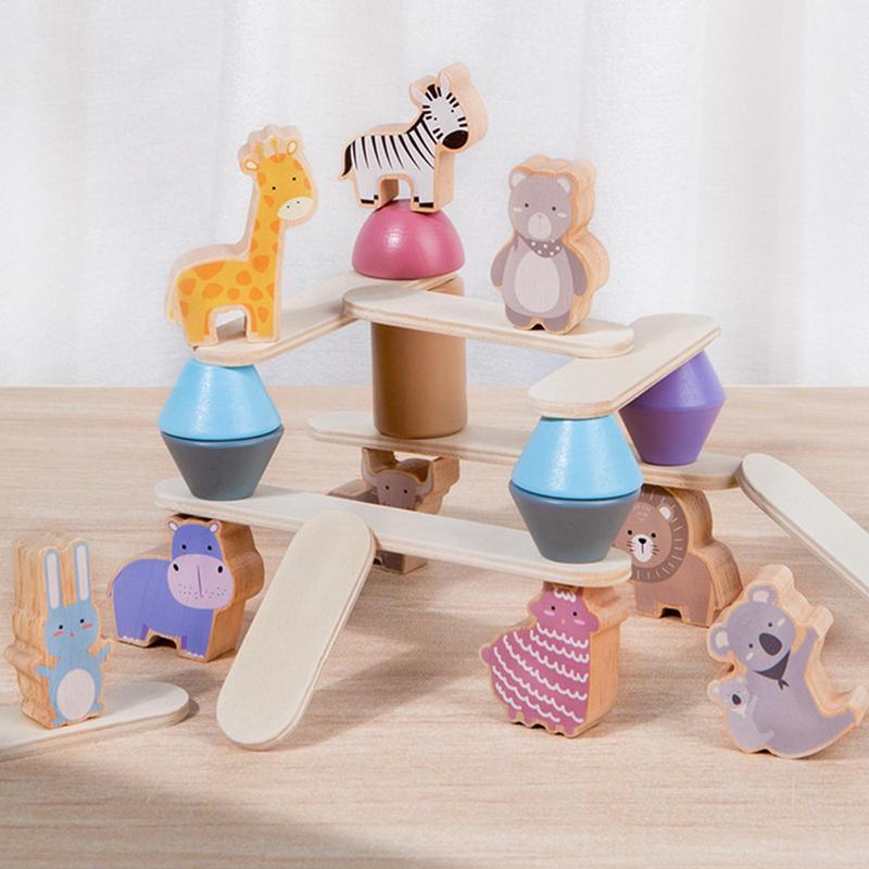 Hewan susun blok permainan montesori keseimbangan permainan kayu hewan blok pendidikan menyeimbangkan aktivitas mainan hewan susun