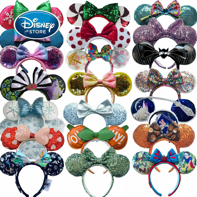 Disney Mickey e Minnie orelhas bandana para meninas, mulan hairband, ovos de páscoa, cosplay, aro de cabelo, disneyland, lantejoula, grande arco, decoração