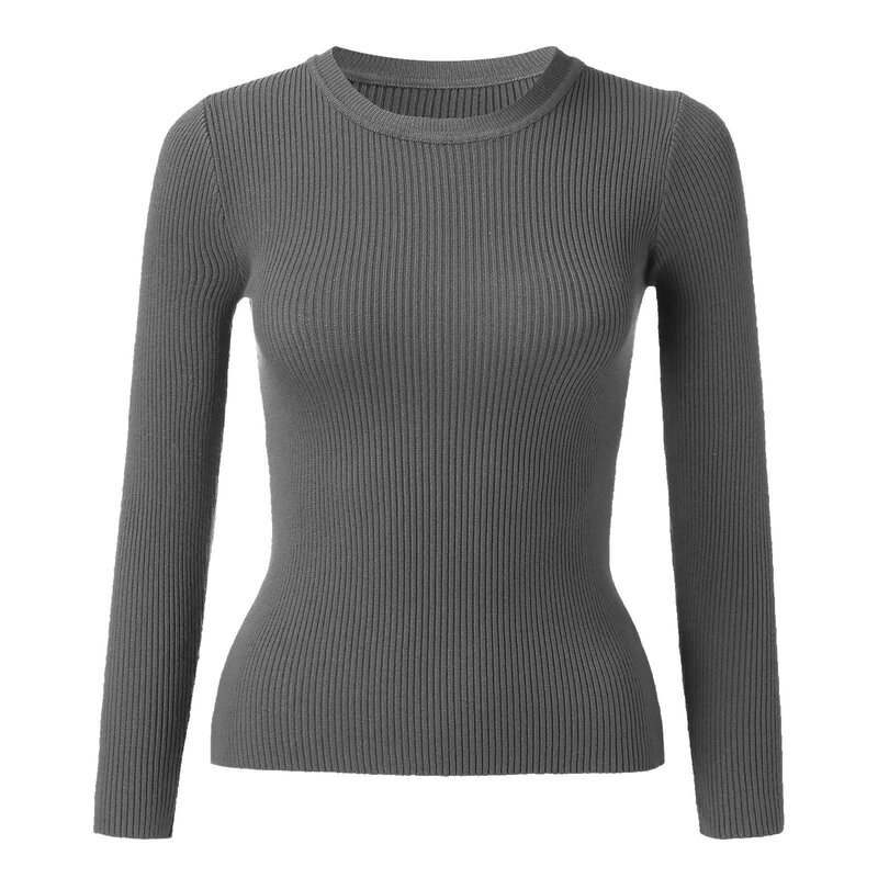 Fashion Fall Women Long Sleeve Crew Neck Slim Ribbed Knit Pull Sweater Femme Korean Y2K Pullover Tops Spring Clothes