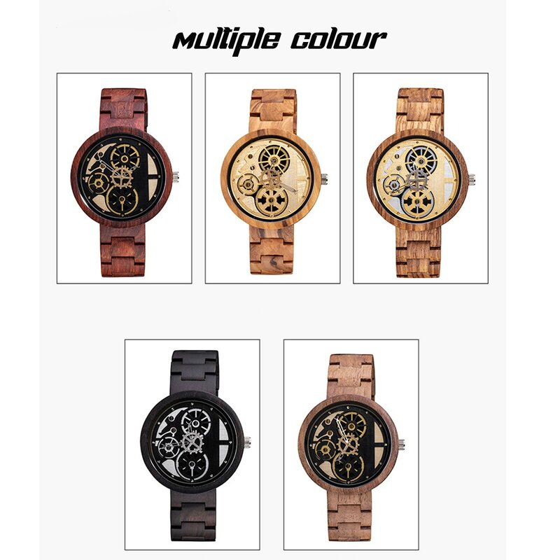 Homens criativos de madeira quartzo relógios de pulso, cinta noz sólida, exclusivo Gear Dial, Militar Sports Watch, Pulseira