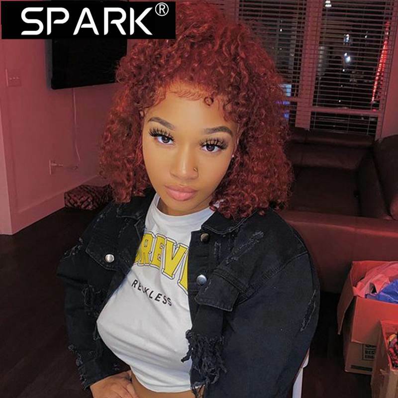 SPARK 8-16 Inch 99j Burgundy 13x4 Lace Front Bob Wig 100% Human Hair Pre Plucked Lace Front Wine Red Short Deep Wave Bob Wig