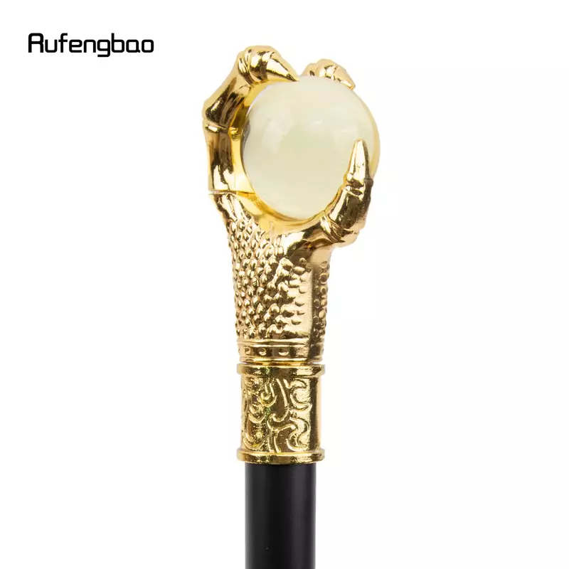 Dragon Claw Grasp Yellow Glass Ball Golden Walking Cane Fashion Decorative Walking Stick Cosplay Cane Knob Crosier 93cm
