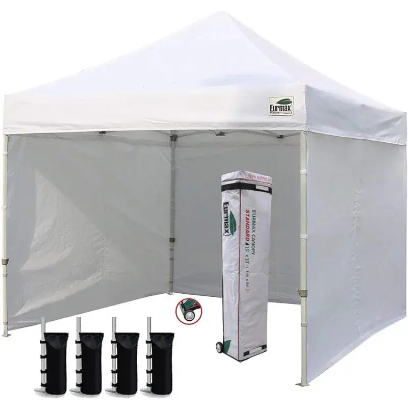 Euro Max-Pop-Up Canopy Tent, Comercial, Canopies instantâneas com 4 zíper removível, End Side Walls e Roller Bag, Branco, 10 'x10 'Ez