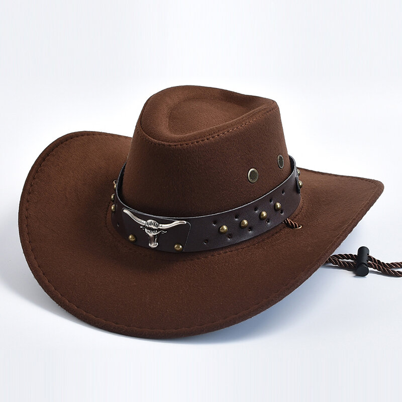 New Artificial Suede Western Cowboy Hats Vintage Big-edge Gentleman Cowgirl Jazz Hat Holidays Party Cosplay Hat