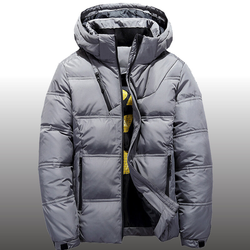 Zimowa biała kurtka puchowa męska kurtka śnieżna wysokiej jakości termiczna, na co dzień, smukła, gruba, ciepła kurtka wiatrówka z kapturem długa Parka