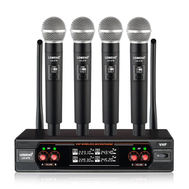 VHF-micrófono inalámbrico dinámico de frecuencia fija, 4 transmisores de mano, 30m, KTV en casa, LO-U78 PARA Karaoke de fiesta pequeña