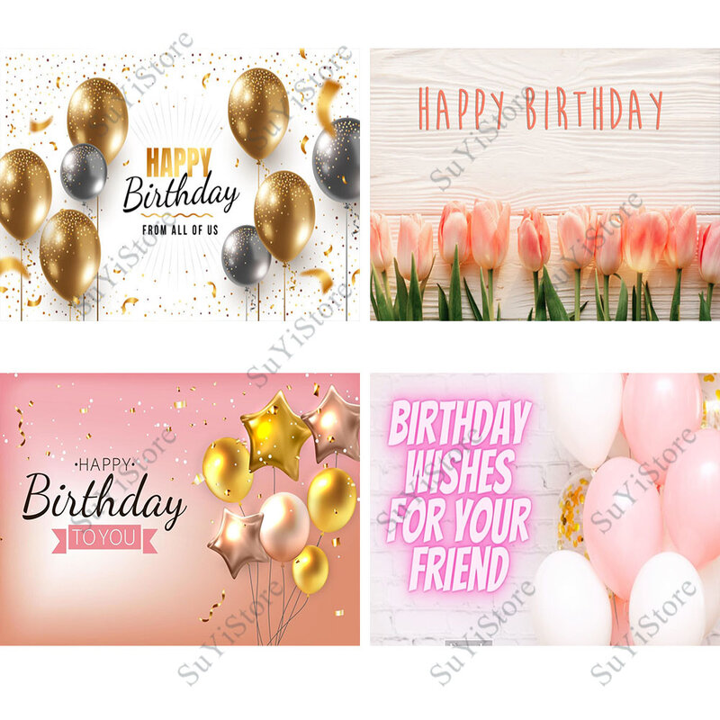 Fondo de fotografía de fiesta de feliz cumpleaños para niños, decoración de pancarta, Fondo de foto para niñas, accesorios de cabina rosa y dorado
