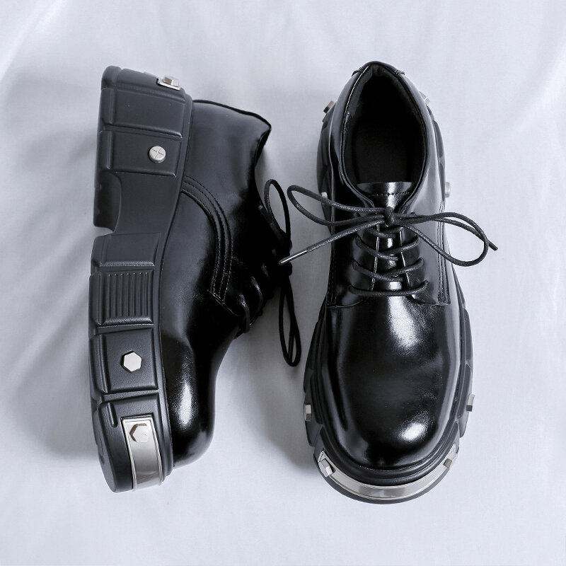 2024 desain baru logam kaki persegi menghias sepatu Derby pria kulit asli High-Up sepatu kasual desainer mewah bisnis renda