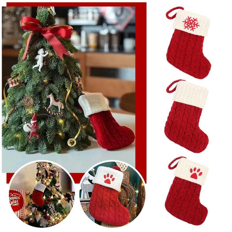 Christmas Socks Knitting Snowflake Letter Stocking Christmas Decoration For Home 2023 Xmas Tree Ornament Gift Navidad Natal 2024