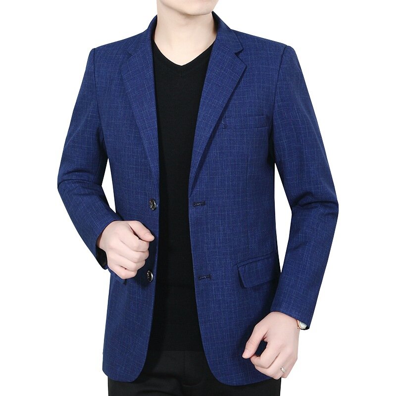 Fatos de roupa formal xadrez azul masculino, blazers casuais de negócios, jaquetas finas masculinas, roupas novas, 4XL, primavera