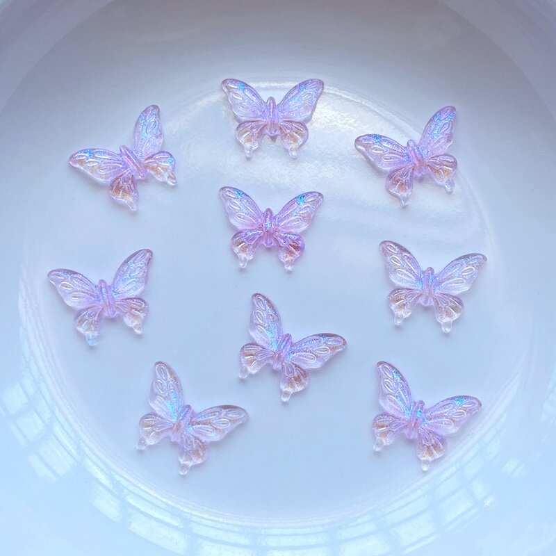 100 sztuk nowy śliczne Mini Shining Butterfly figurka z żywicy rzemiosło Flatback Cabochon Ornament tworzenia biżuterii Hairwear Accessorie