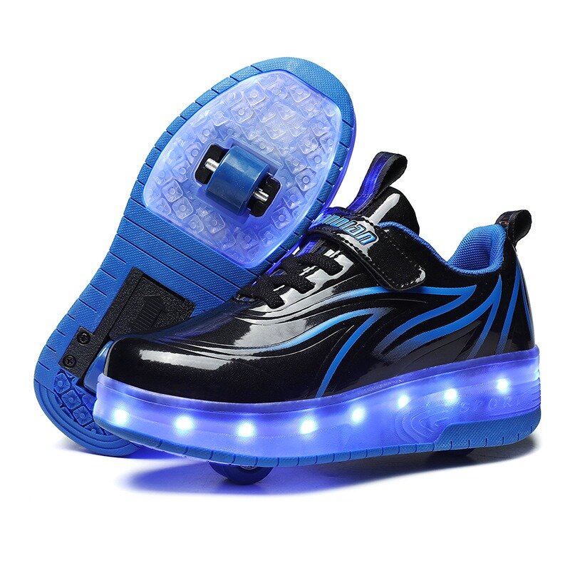 Moda LED Flash Roller Skates para meninos e meninas, patins de 2 rodas para estudantes, esportes de parkour ao ar livre, sapatos de deformação