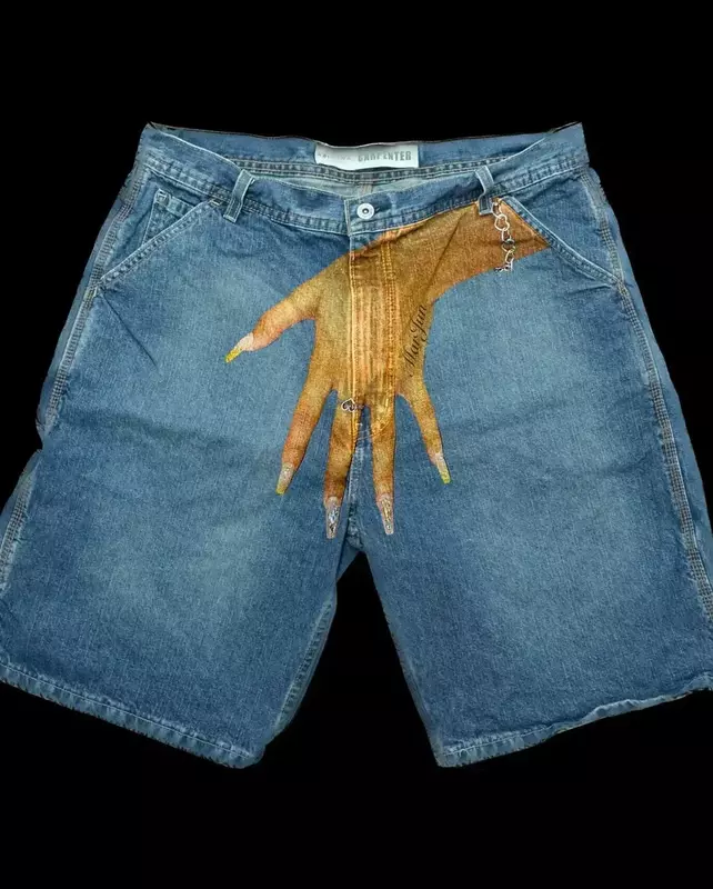 2024 american y2k stile hip-hop divertente tendenza palm pattern pantaloncini di jeans high street bello dritto joker coppia pantaloni casual