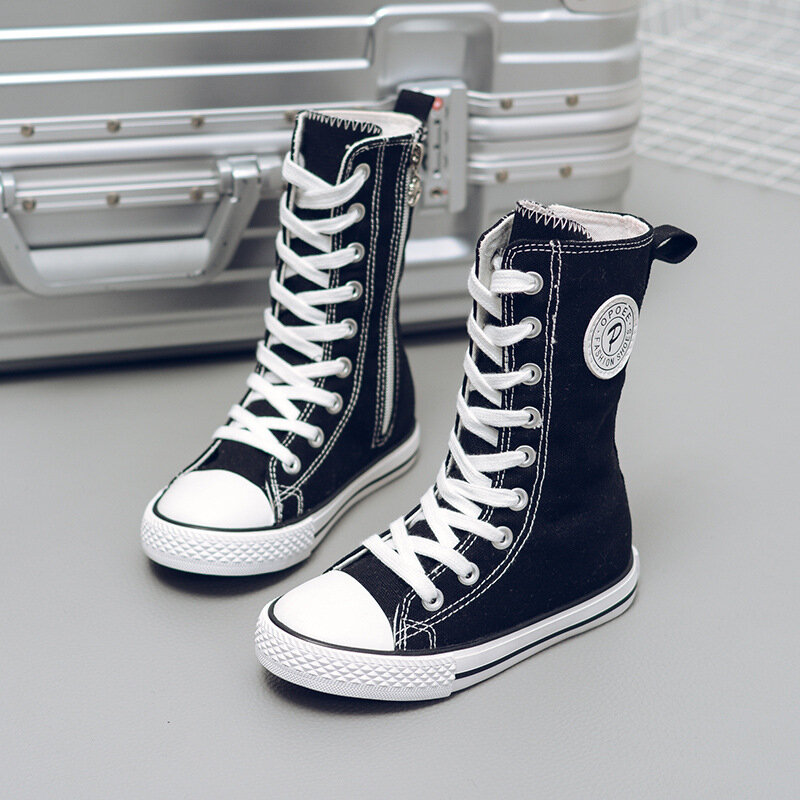 Zapatillas clásicas de lona para niño y niña, Zapatos altos de primavera y otoño, color blanco y negro