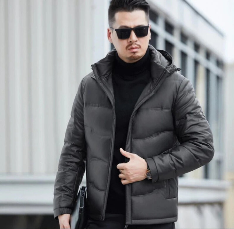 New Winter Men's Genuine Leather Down Coat Sheepskin Casual Hooded Removable Warm Thickened