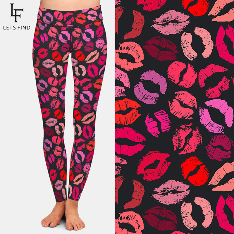 LETSFIND-Leggings elásticos de Fitness para mujer, mallas ajustadas de cintura alta con estampado de labios coloridos a la moda