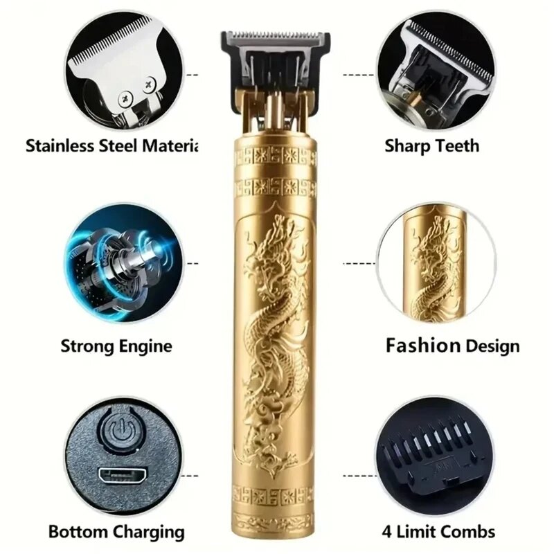 2024 New Vintage T9 Hair Cutting Machine Men's Electric Shaver Rechargeable Hair Trimmer Beard Shaver Barber Hair Clipper
