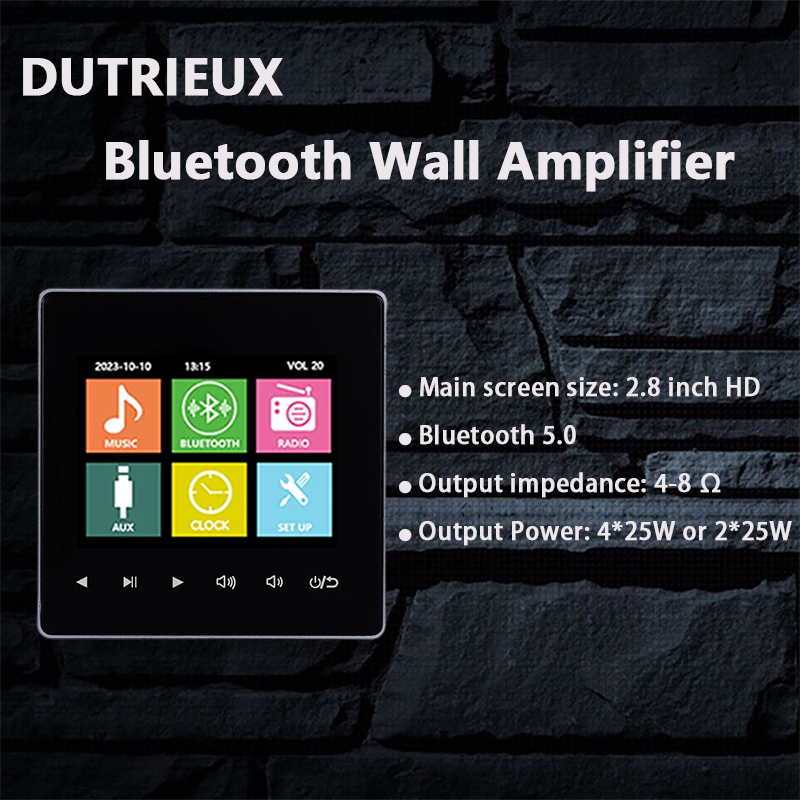 Home Theater e Amplificador de Parede, Amplificador de Som Compatível com Bluetooth, 2 ou 4 Canais Painel de Música para Hotel e Residencial, 2.8in HD Touch Key
